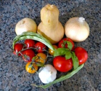 Harvest Vegetable Soup with Naughty Garlic Bread Recipes Image